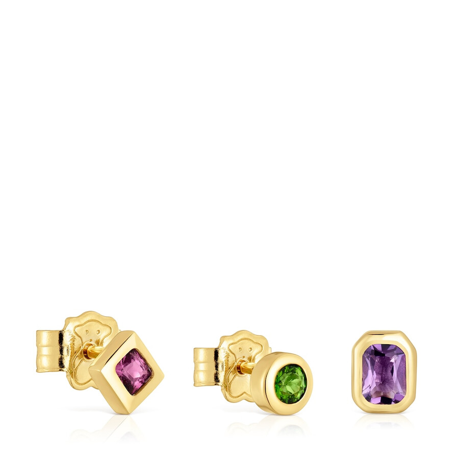 set di piccoli orecchini con placcatura in oro 18kt su argento e pietre preziose tous basic colors