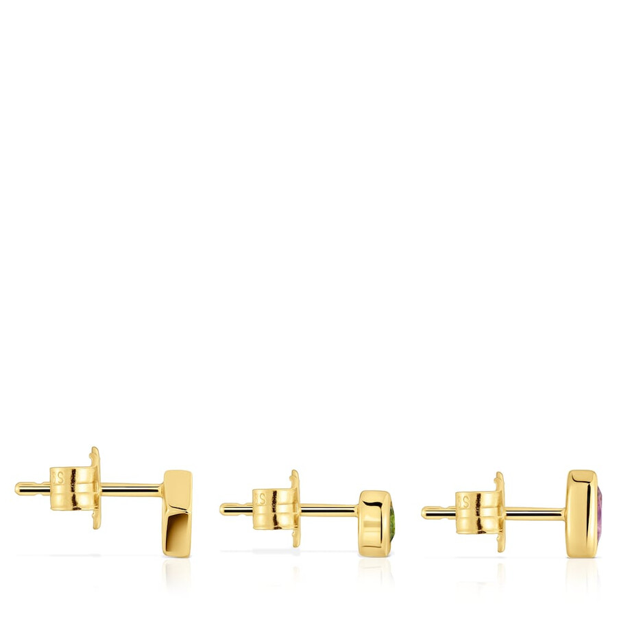set di piccoli orecchini con placcatura in oro 18kt su argento e pietre preziose tous basic colors