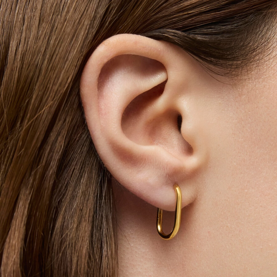 orecchino a cerchio ovale singolo basics da 17 mm con placcatura in oro 18kt su argento