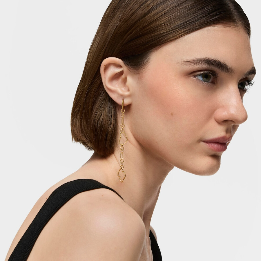 nuovo orecchino singolo lungo silueta con placcatura in oro 18kt su argento e motivi