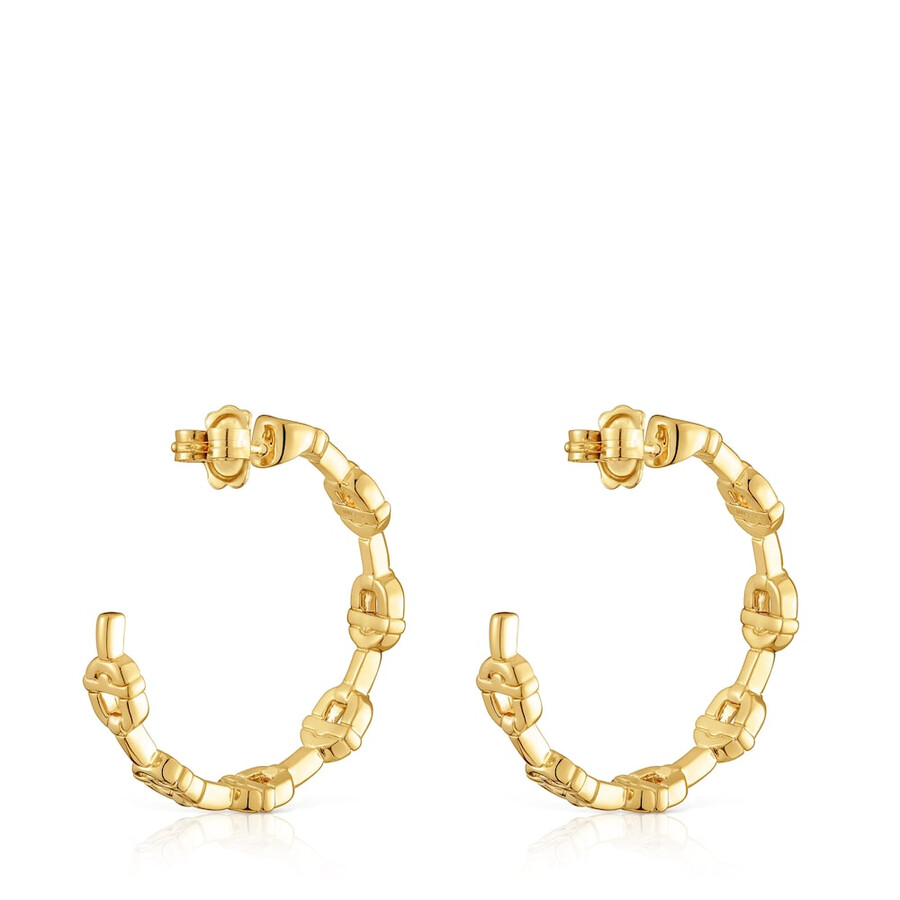 orecchini a cerchio da 30 mm placcati in oro 18kt con logo in argento tous manifesto