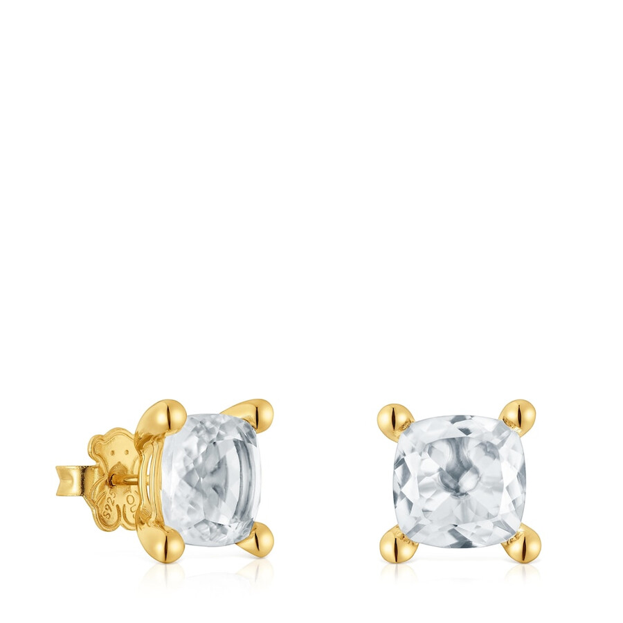 orecchini placcati in oro 18kt su argento e quarzo di rocca colore bianco