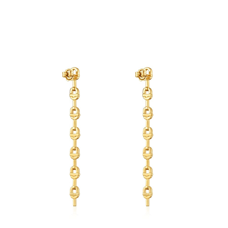 orecchini lunghi da 30 mm placcati in oro 18kt con logo in argento tous manifesto
