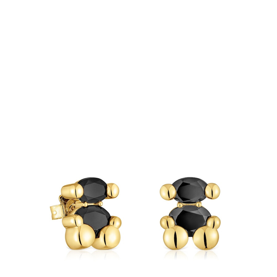 orecchini placcati in oro 18kt da 14 mm su argento con motivo a orso in onice color bear