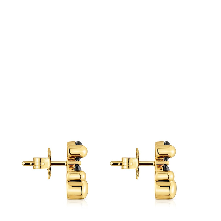 orecchini placcati in oro 18kt da 14 mm su argento con motivo a orso in onice color bear