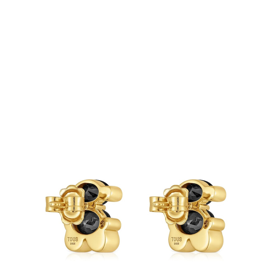 orecchini placcati in oro 18kt da 14 mm su argento con motivo a orso in onice color bear