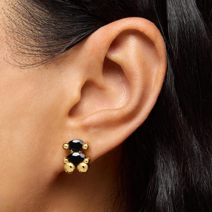 orecchini placcati in oro 18kt da 14 mm su argento con motivo a orso in onice color bear