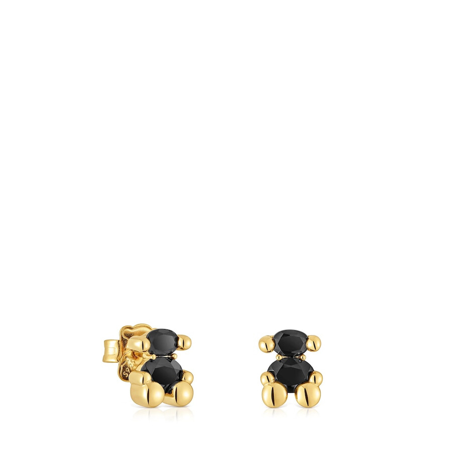 orecchini con motivo orso in argento e onice placcati in oro 18kt da 8 mm colore orso