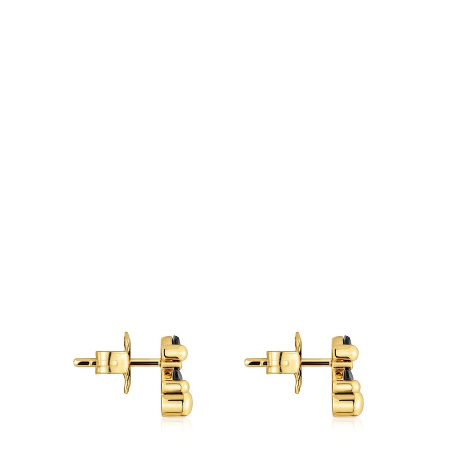 orecchini con motivo orso in argento e onice placcati in oro 18kt da 8 mm colore orso