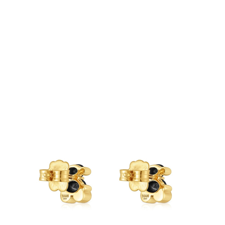 orecchini con motivo orso in argento e onice placcati in oro 18kt da 8 mm colore orso