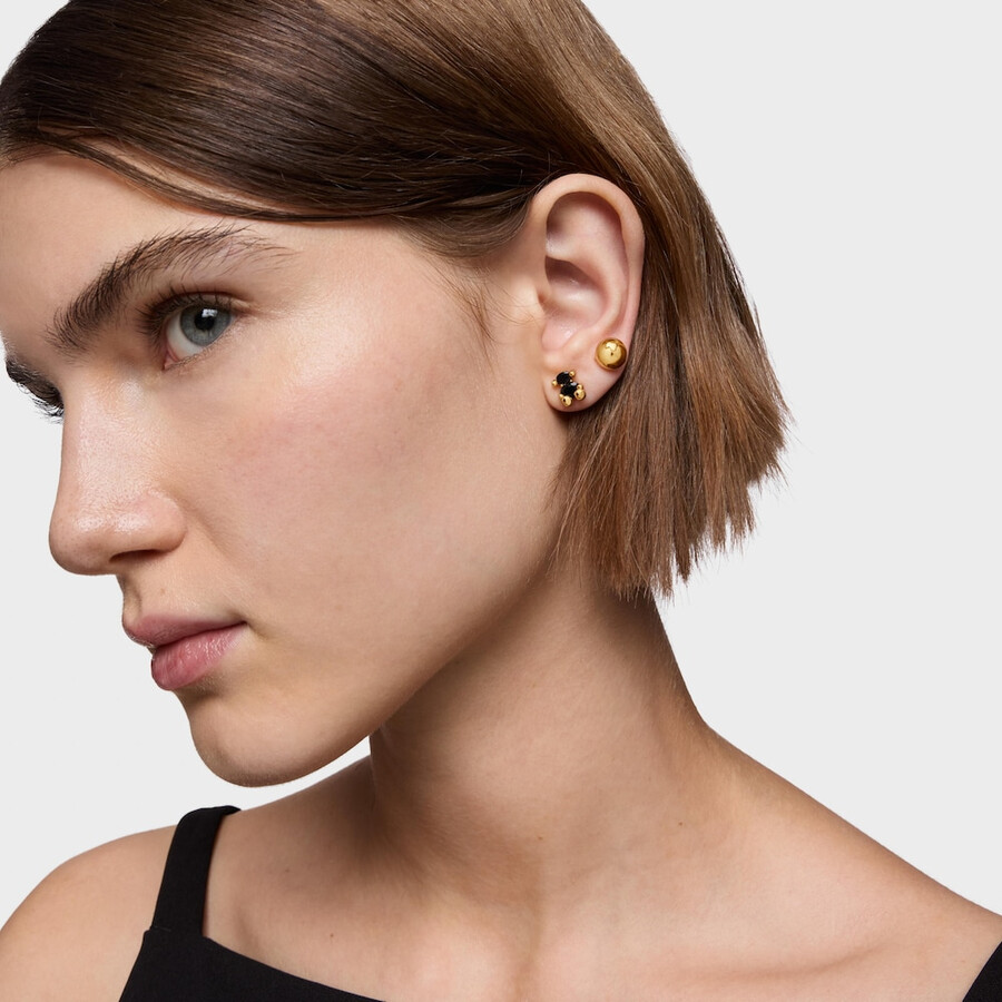 orecchini con motivo orso in argento e onice placcati in oro 18kt da 8 mm colore orso