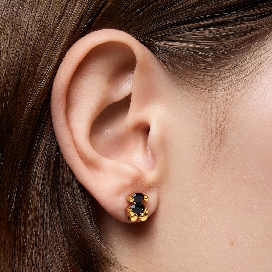 orecchini con motivo orso in argento e onice placcati in oro 18kt da 8 mm colore orso