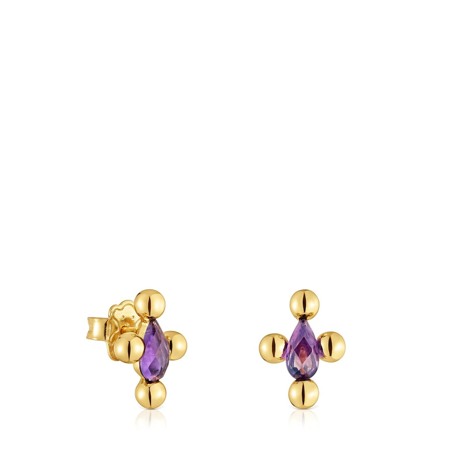 orecchini corti sugar party con placcatura in oro 18kt su argento e ametista