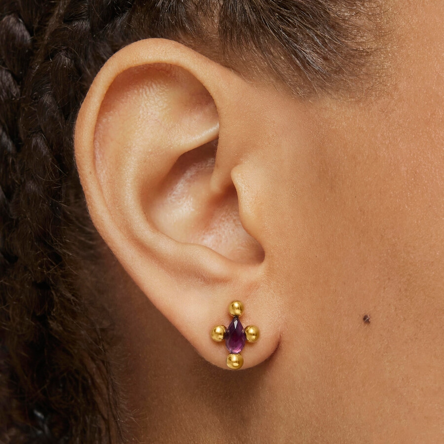 orecchini corti sugar party con placcatura in oro 18kt su argento e ametista
