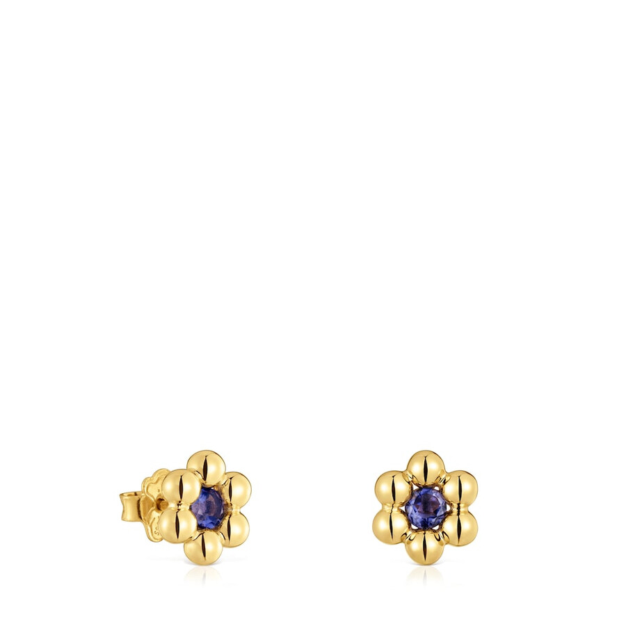 orecchini corti sugar party a forma di fiore con placcatura in oro 18kt su argento e iolite