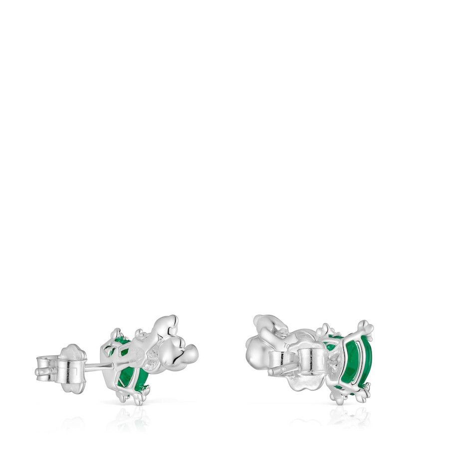 orecchini climber con orsetto dargento madreperla e calcedonio color pills