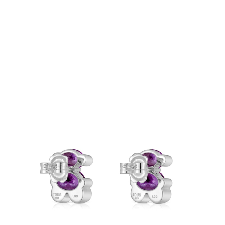 orecchini con motivo orso in argento da 13 mm con zaffiro lilla coltivato in laboratorio color bear lgg