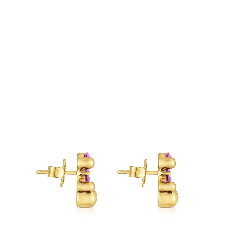 orecchini con motivo a orso placcato in oro 18kt da 13 mm su argento con zaffiro color lilla coltivato in laboratorio color bear lgg