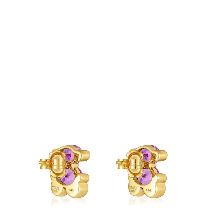 orecchini con motivo a orso placcato in oro 18kt da 13 mm su argento con zaffiro color lilla coltivato in laboratorio color bear lgg