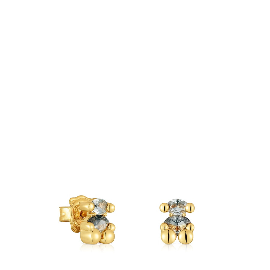orecchini con motivo a orso in argento placcato in oro 18kt da 8 mm con spinello verde coltivato in laboratorio color bear lgg