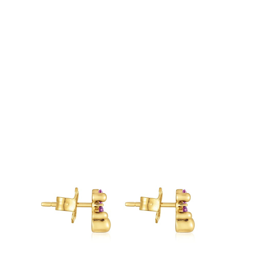 orecchini con motivo a orso placcato in oro 18kt da 8 mm su argento con zaffiro color lilla coltivato in laboratorio color bear lgg