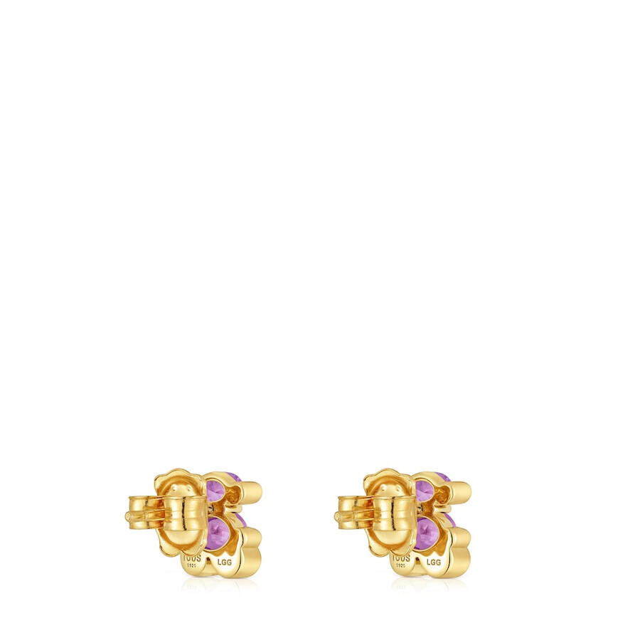 orecchini con motivo a orso placcato in oro 18kt da 8 mm su argento con zaffiro color lilla coltivato in laboratorio color bear lgg