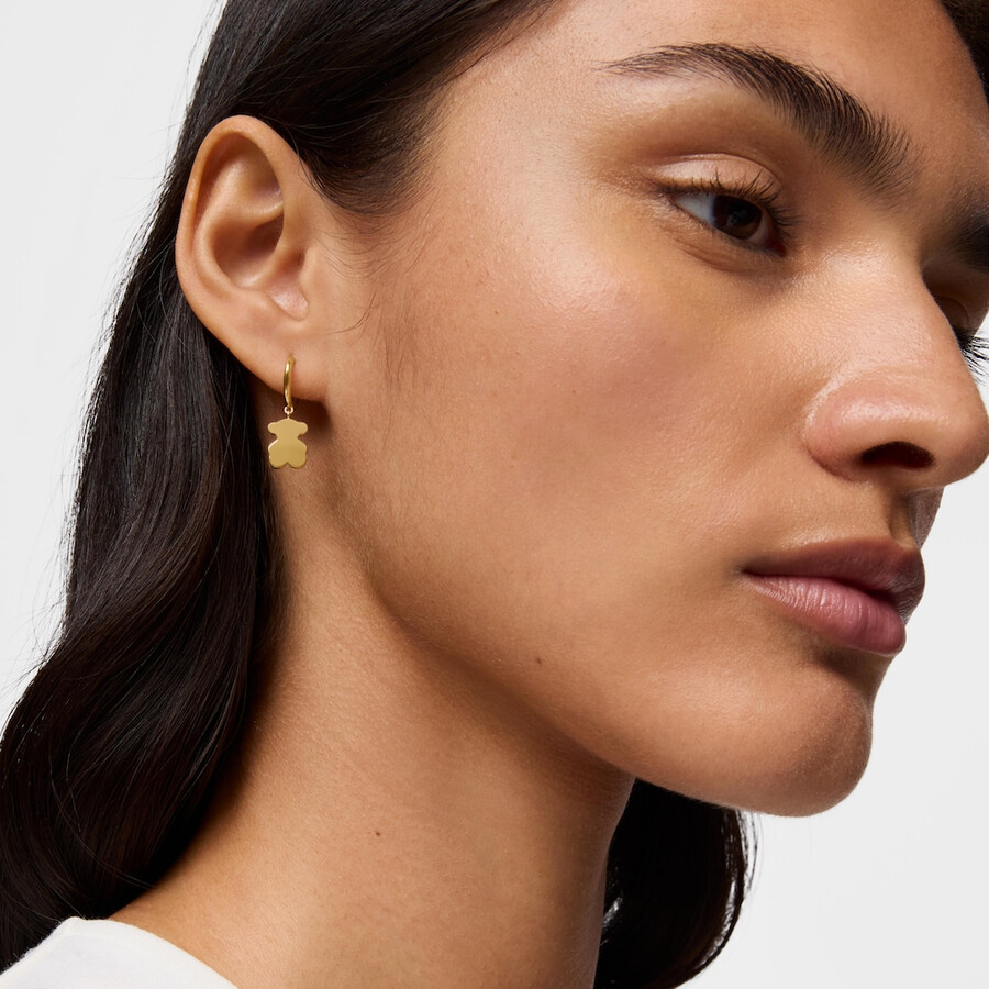 orecchini a cerchio placcati in oro 18kt su argento con ciondolo a forma di orso e placcati in oro 18kt su argento tous sweet dolls