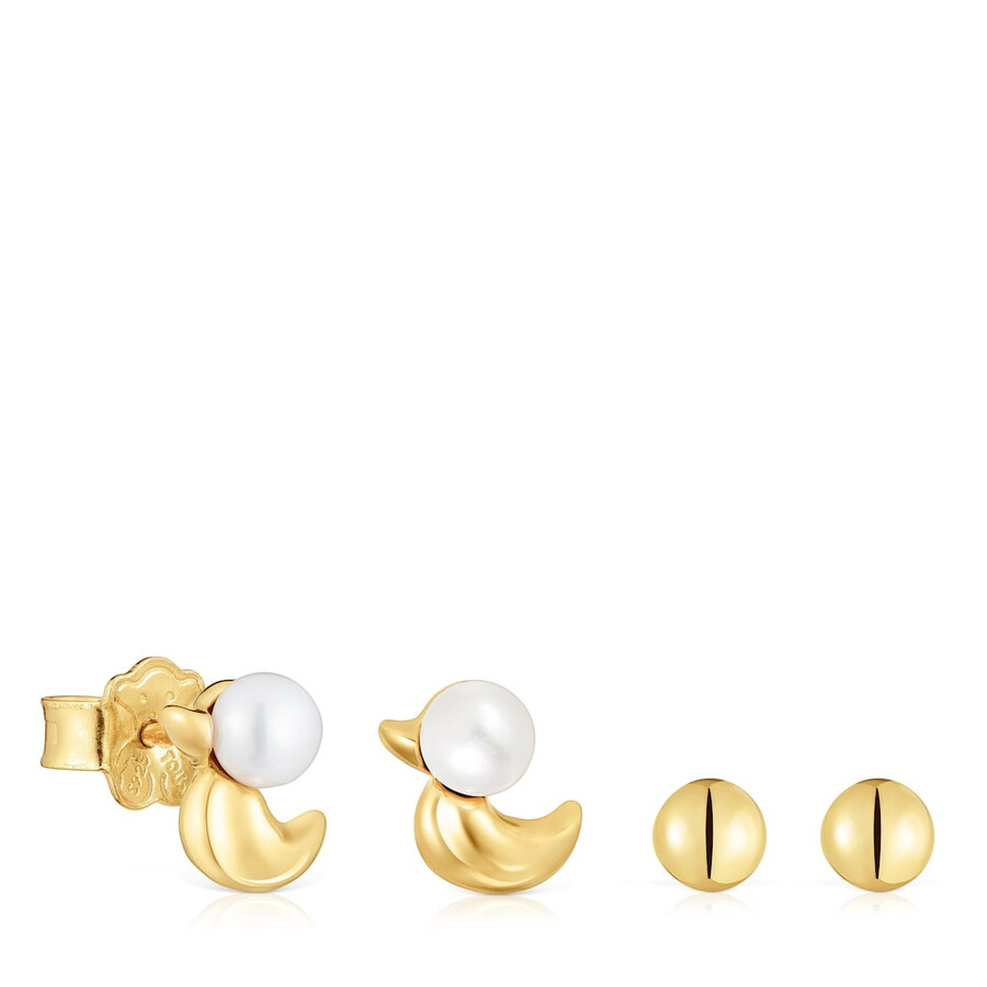 set di orecchini placcati in oro 18kt su argento con motivo a papera e perle coltivate virtual garden