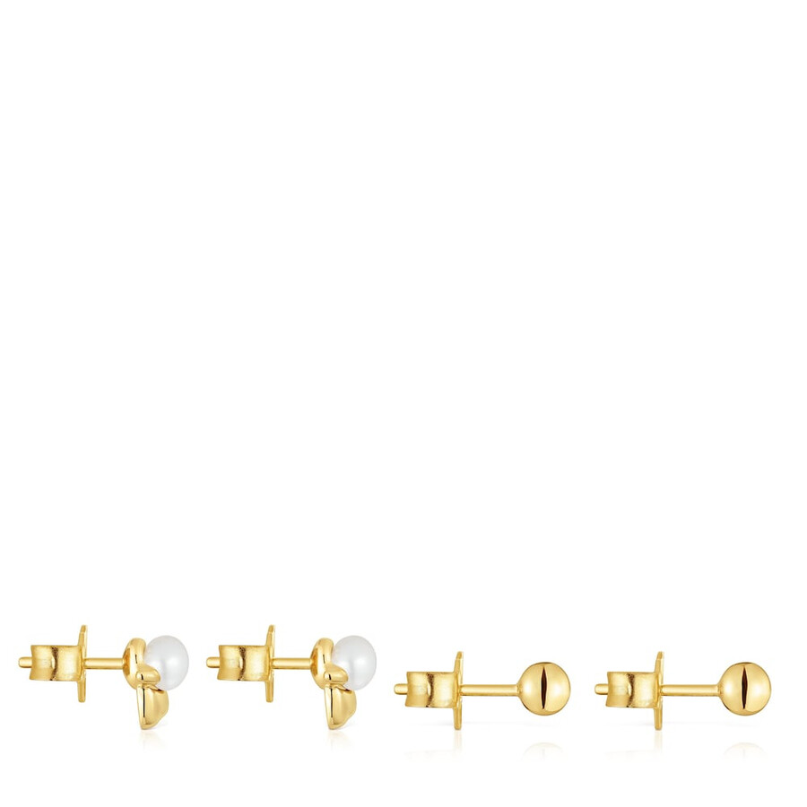 set di orecchini placcati in oro 18kt su argento con motivo a papera e perle coltivate virtual garden