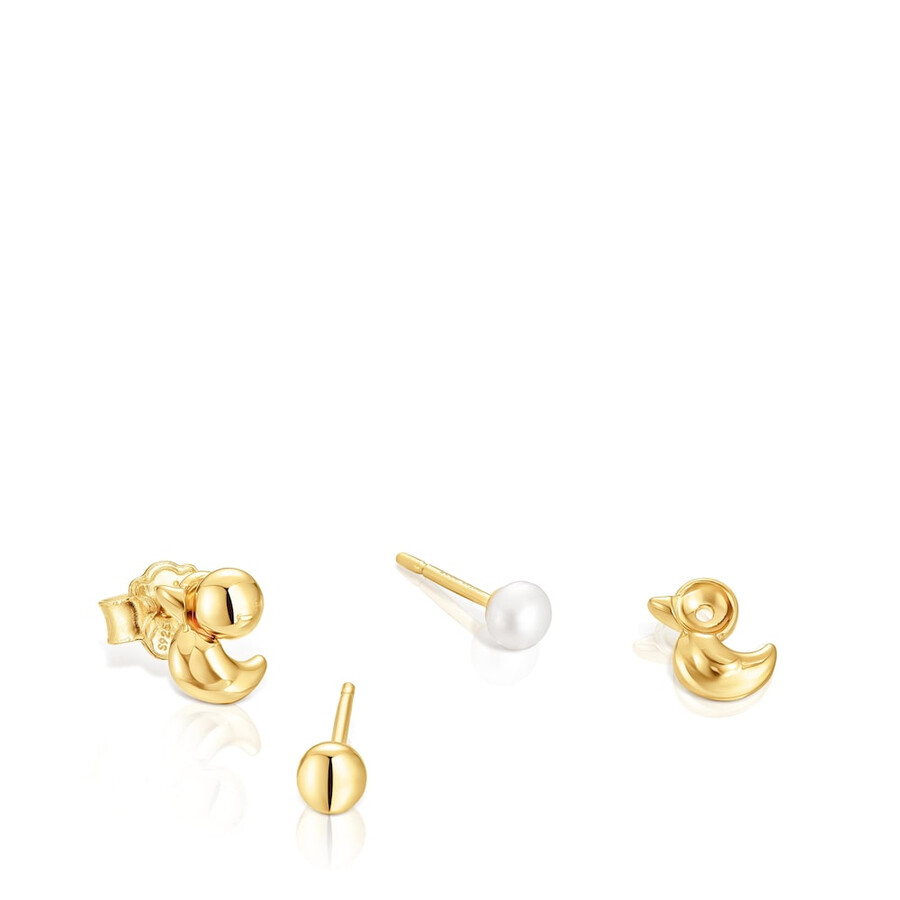 set di orecchini placcati in oro 18kt su argento con motivo a papera e perle coltivate virtual garden