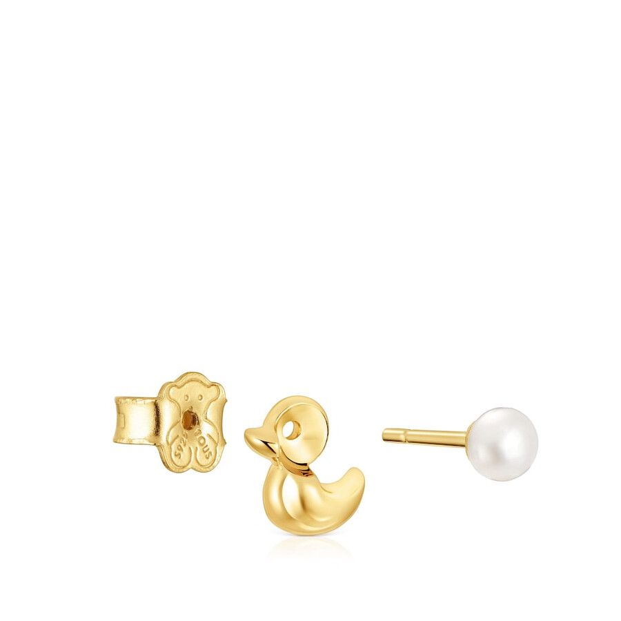 set di orecchini placcati in oro 18kt su argento con motivo a papera e perle coltivate virtual garden