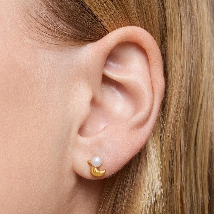 set di orecchini placcati in oro 18kt su argento con motivo a papera e perle coltivate virtual garden