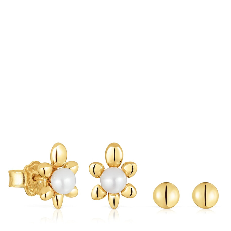 set di orecchini placcati in oro 18kt su argento con motivo tartaruga e perle coltivate virtual garden