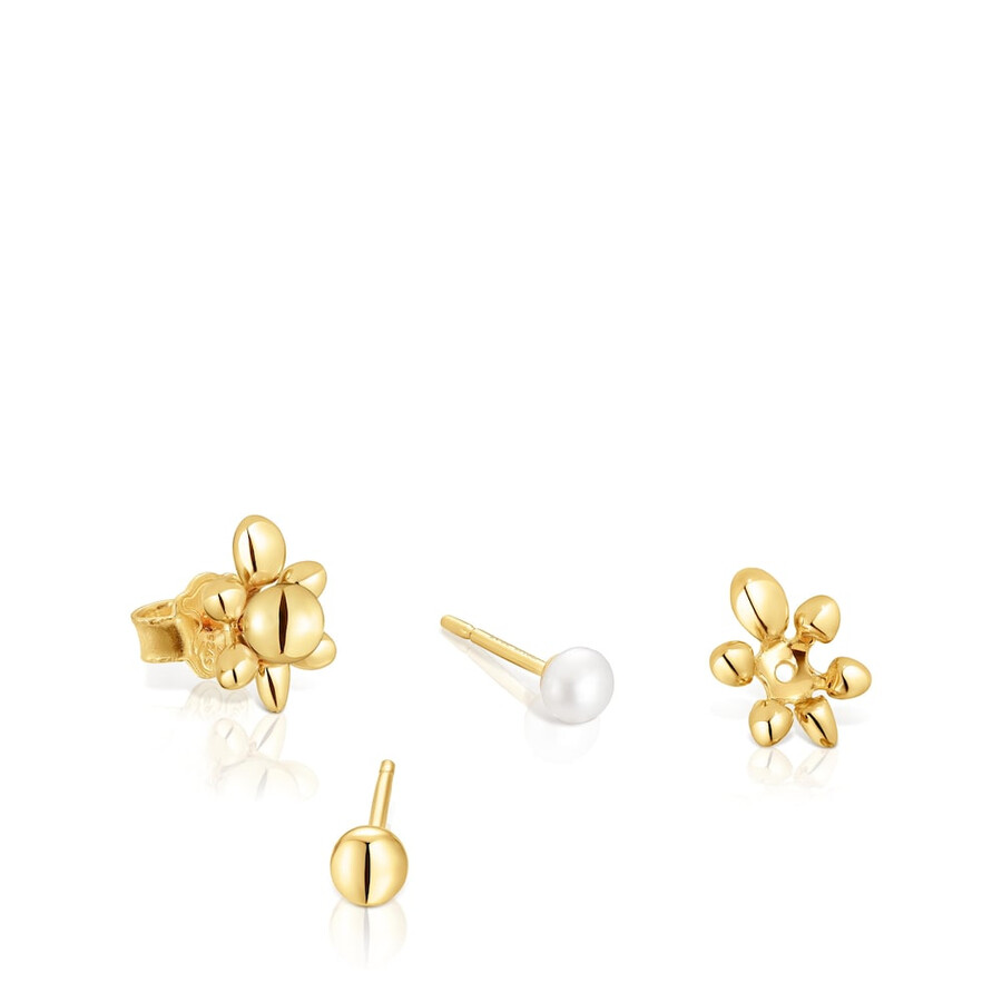 set di orecchini placcati in oro 18kt su argento con motivo tartaruga e perle coltivate virtual garden