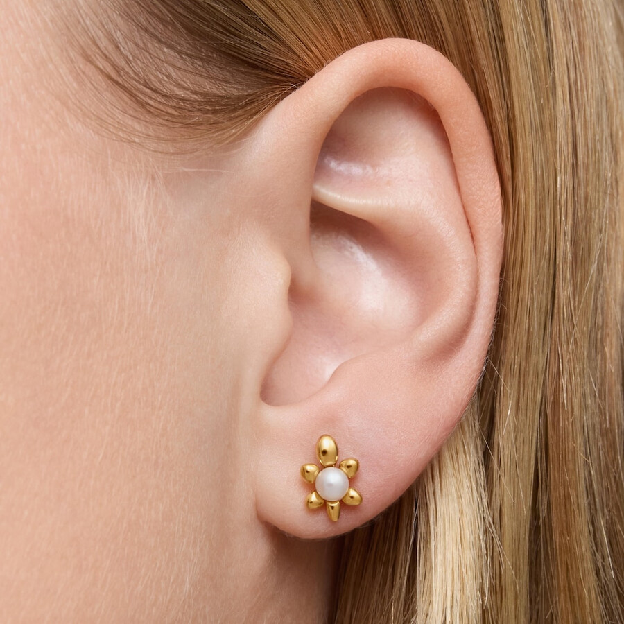 set di orecchini placcati in oro 18kt su argento con motivo tartaruga e perle coltivate virtual garden