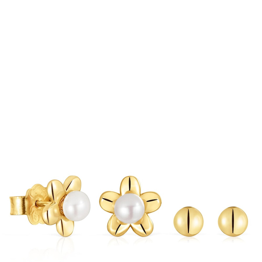 set di orecchini placcati in oro 18kt su argento con motivo floreale e perle coltivate virtual garden
