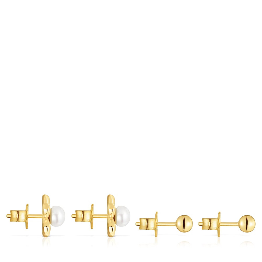 set di orecchini placcati in oro 18kt su argento con motivo floreale e perle coltivate virtual garden