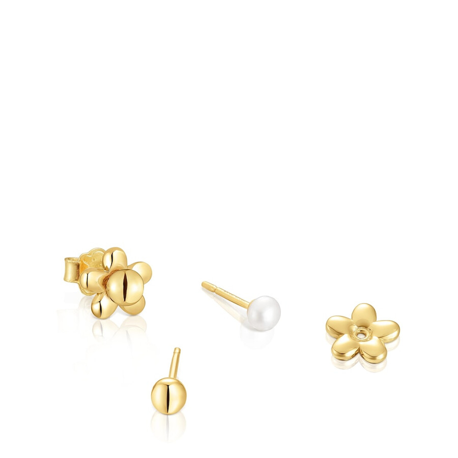 set di orecchini placcati in oro 18kt su argento con motivo floreale e perle coltivate virtual garden