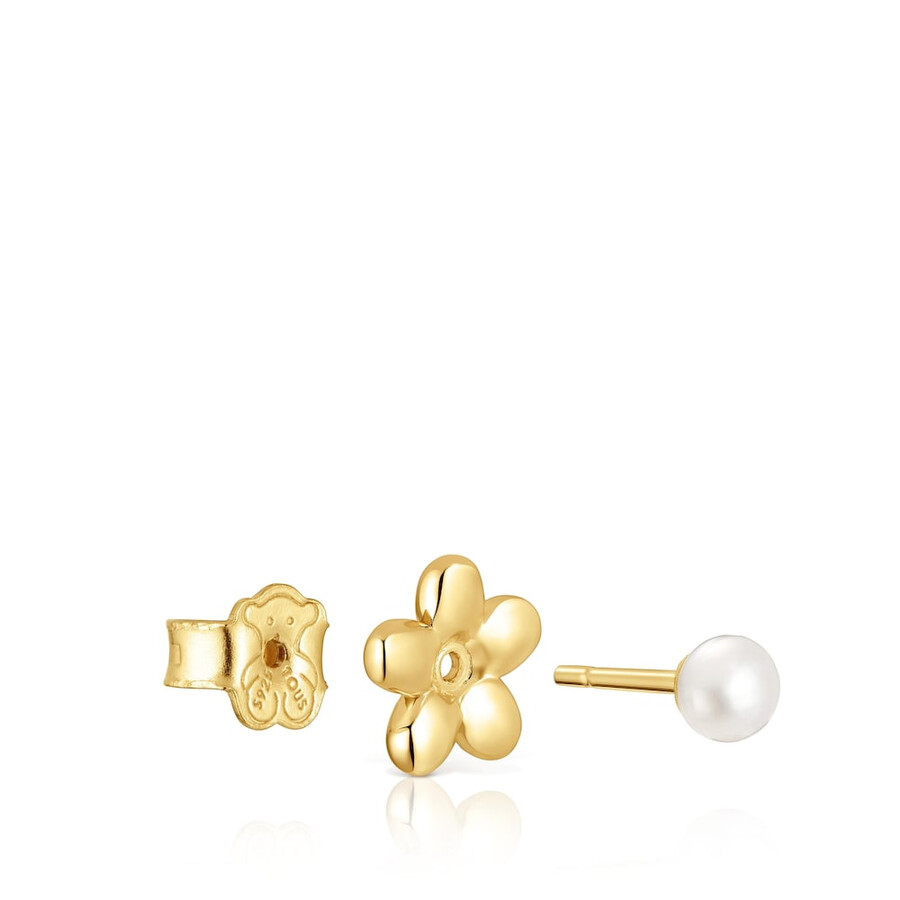 set di orecchini placcati in oro 18kt su argento con motivo floreale e perle coltivate virtual garden