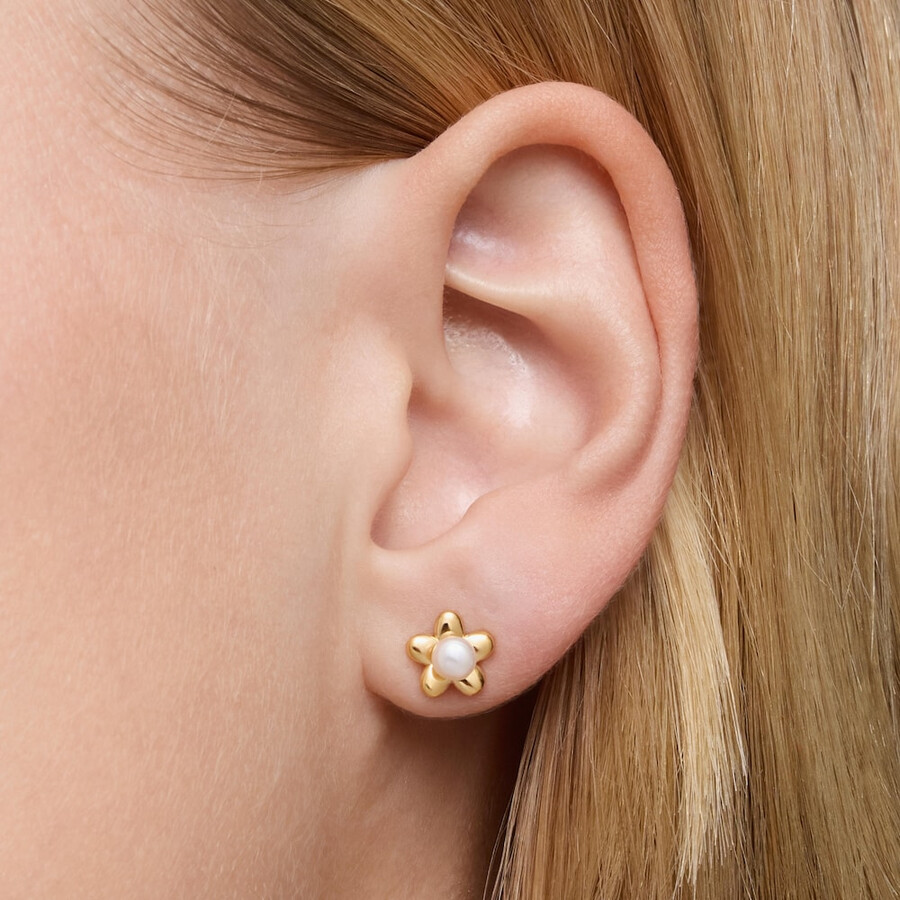 set di orecchini placcati in oro 18kt su argento con motivo floreale e perle coltivate virtual garden