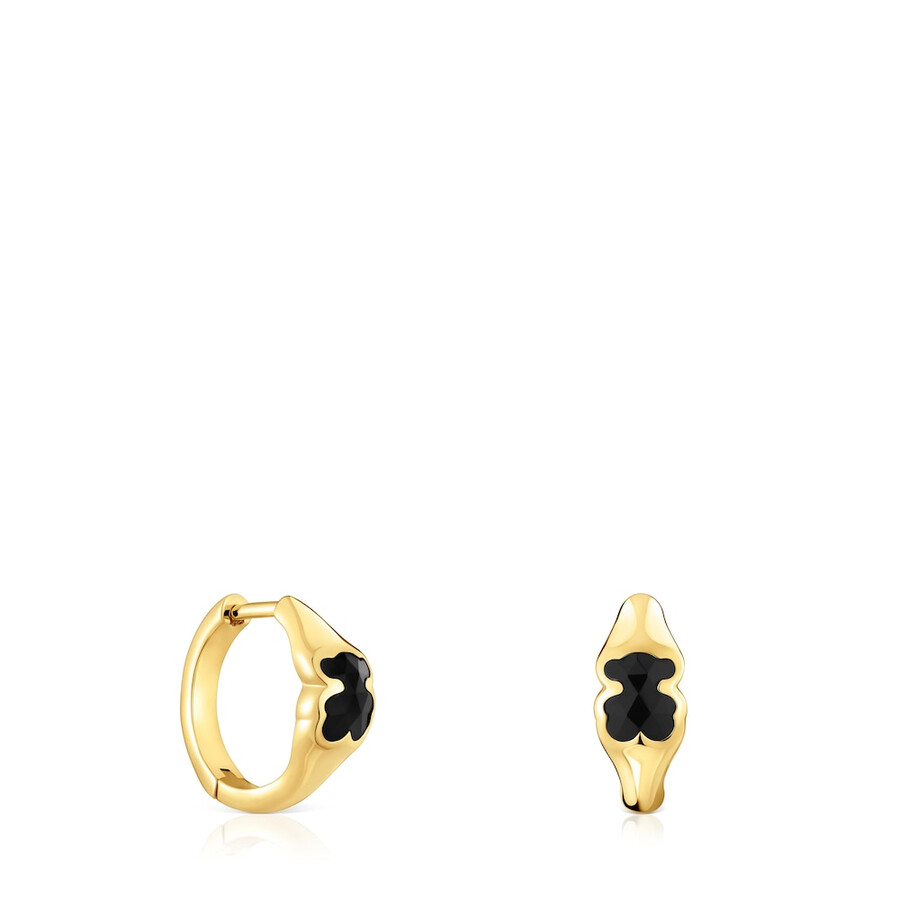 orecchini a cerchio in oro 18kt su argento da 10 mm con motivo a orso in onice tous icon color