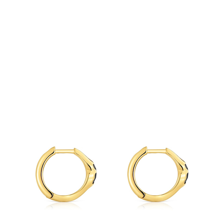 orecchini a cerchio in oro 18kt su argento da 10 mm con motivo a orso in onice tous icon color