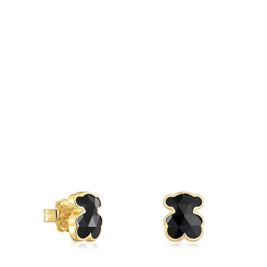 orecchini tous icon color placcati in oro 18kt da 10 mm su argento e onice con orso