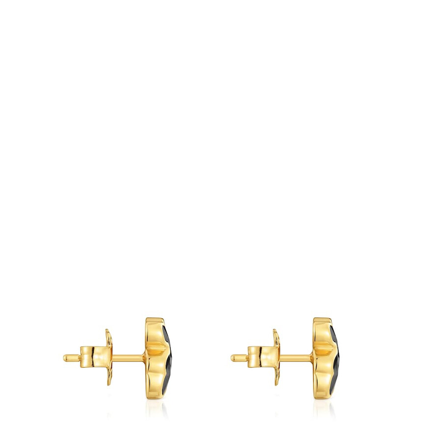 orecchini tous icon color placcati in oro 18kt da 10 mm su argento e onice con orso