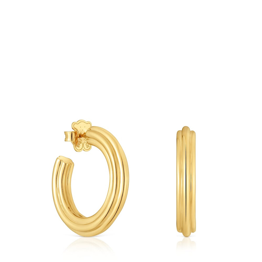 orecchini a cerchio lunghi in argento placcato oro 18kt con motivo floreale tous 1950