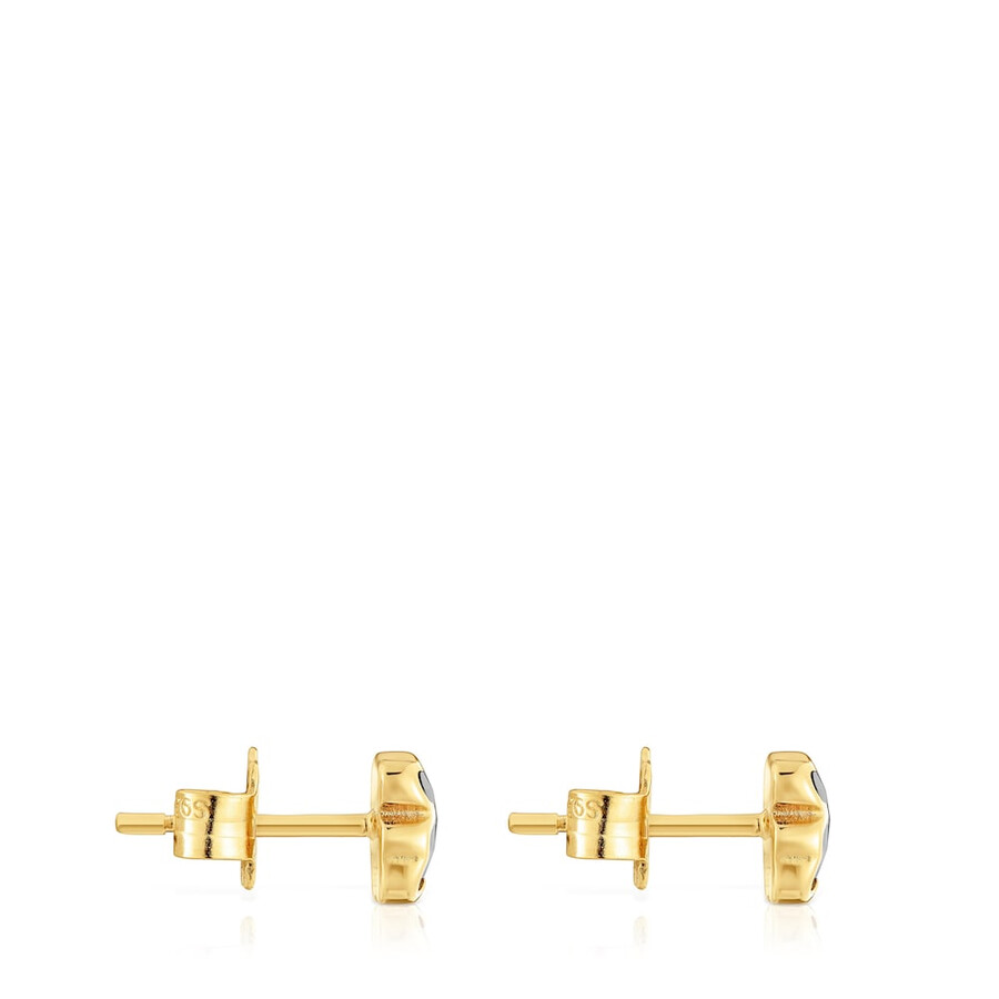 orecchini a forma di orso in argento placcato oro 18kt da 6 mm con onice tous icon color