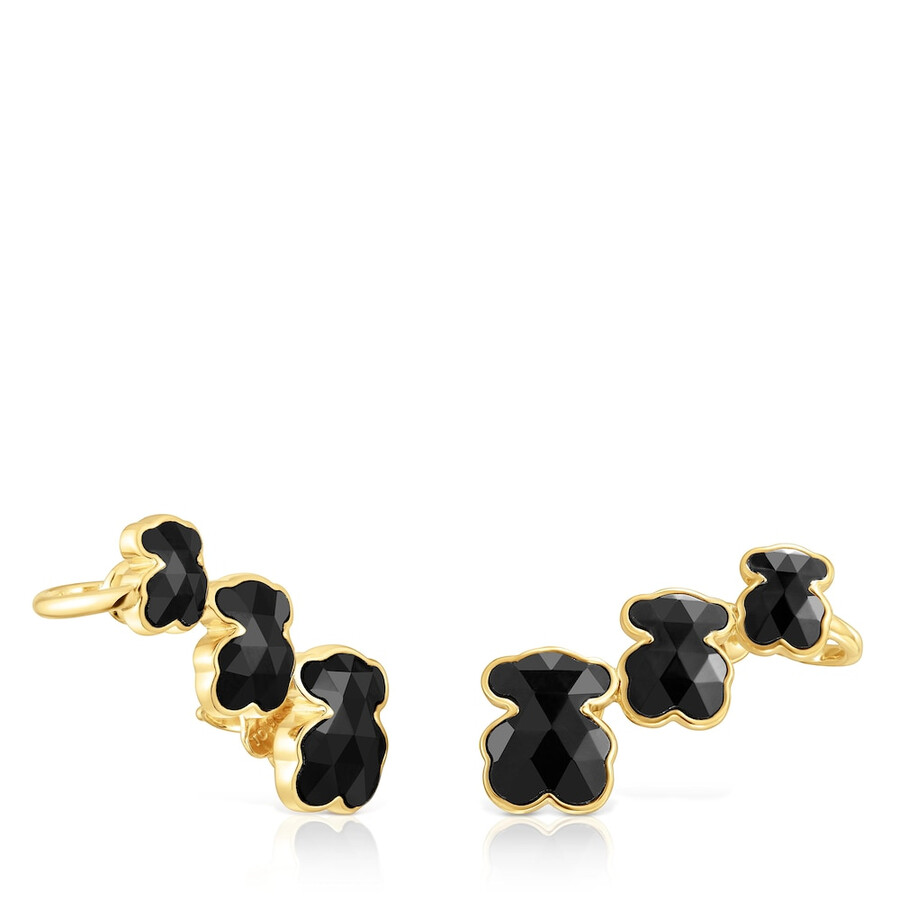 orecchini climber placcati in oro 18kt su argento con motivi a forma di orso in onice tous icon color