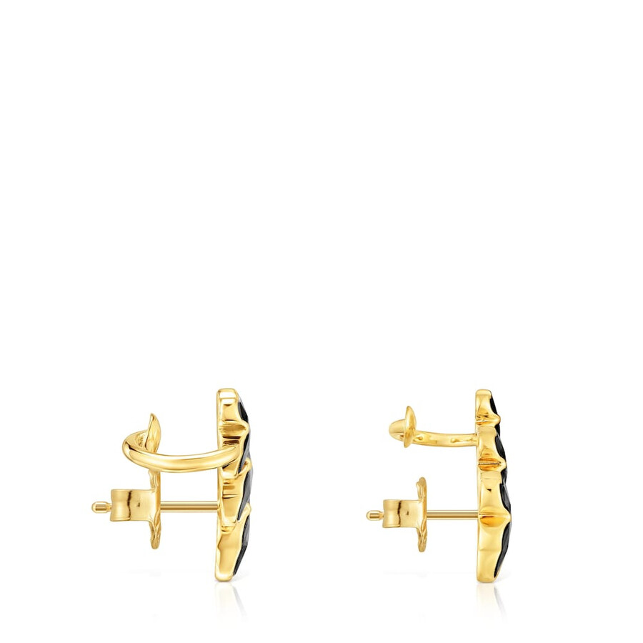 orecchini climber placcati in oro 18kt su argento con motivi a forma di orso in onice tous icon color