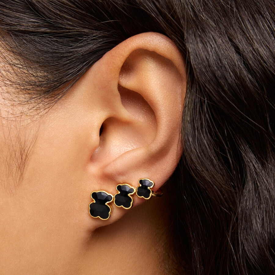 orecchini climber placcati in oro 18kt su argento con motivi a forma di orso in onice tous icon color