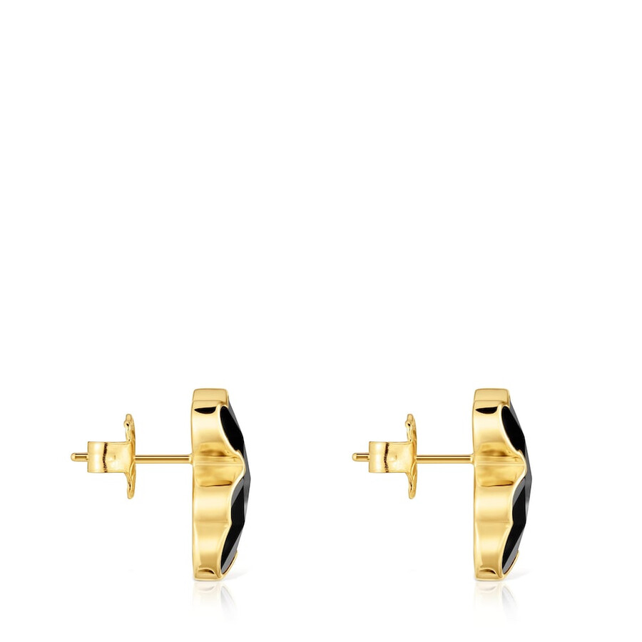 orecchini a forma di orso in argento placcato oro 18kt da 16 mm con onice tous icon color
